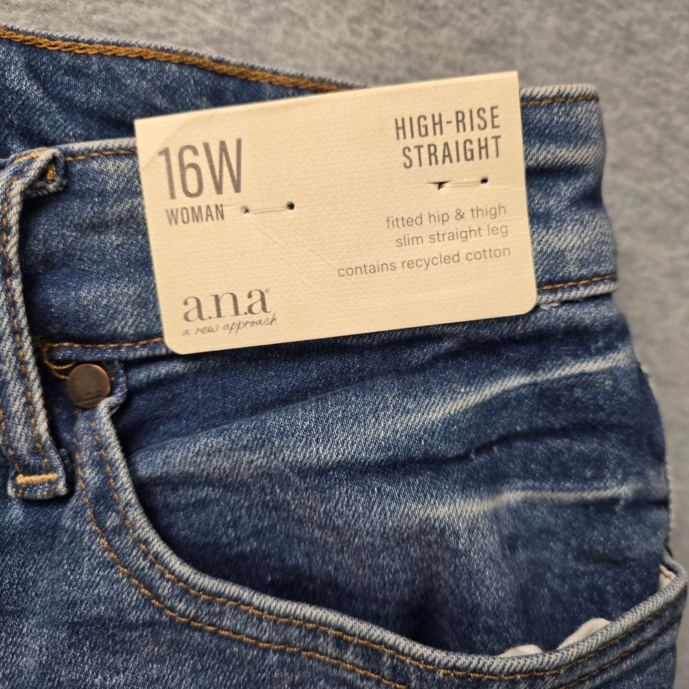 a.n.a High Rise Straight Leg Jeans Womens 16W Raw Hem Recycled Cotton - Picture 3 of 11